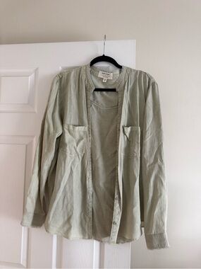 Sage Green Linen Shirt Jacket